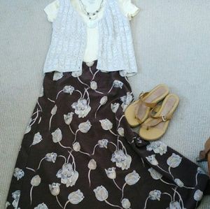 3/$20 Flowing Brown Floral Skirt  Sz M